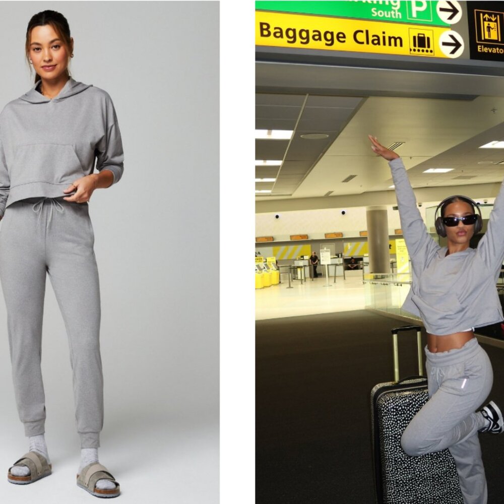 Fabletics Cloud Jersey Lounge Set Gray Cropped Ho… - image 2